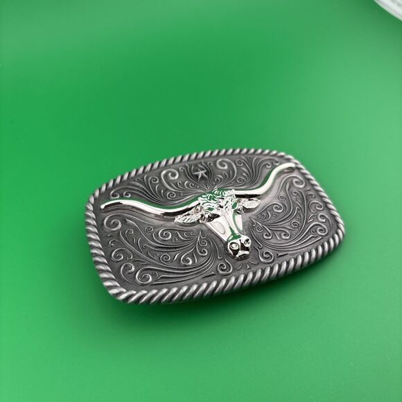 Silver Longhorns Bull Head Style Western Cowboy Belt Buckles - Picture 4 of 4